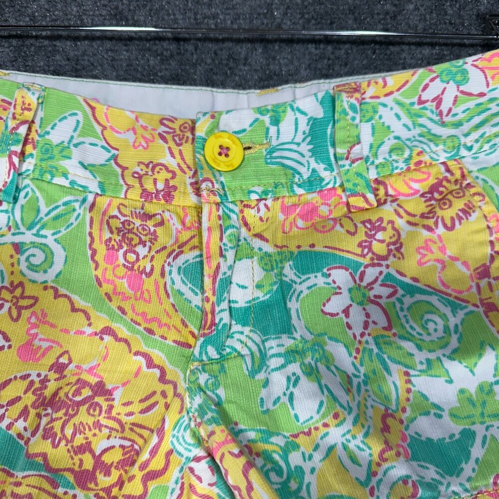 Lilly Pulitzer The Walsh Shorts Womens 00 Yellow Green Cotton Pop Goes the Lemur - Picture 2 of 6